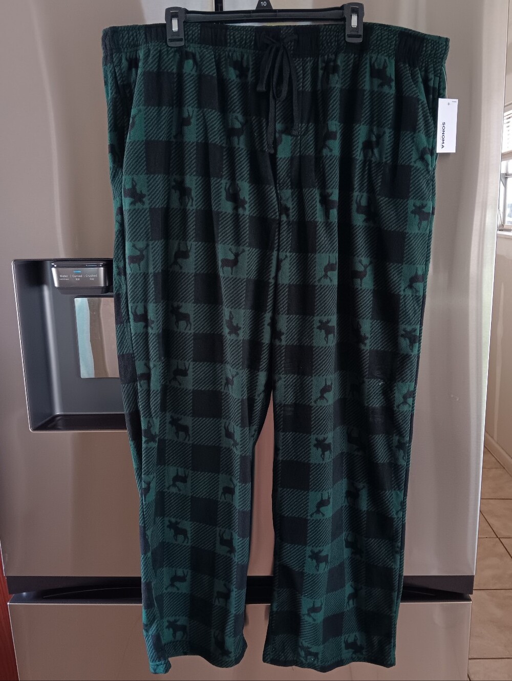 Green & Black Buffalo Plaid Lounge Pants with Moose Print